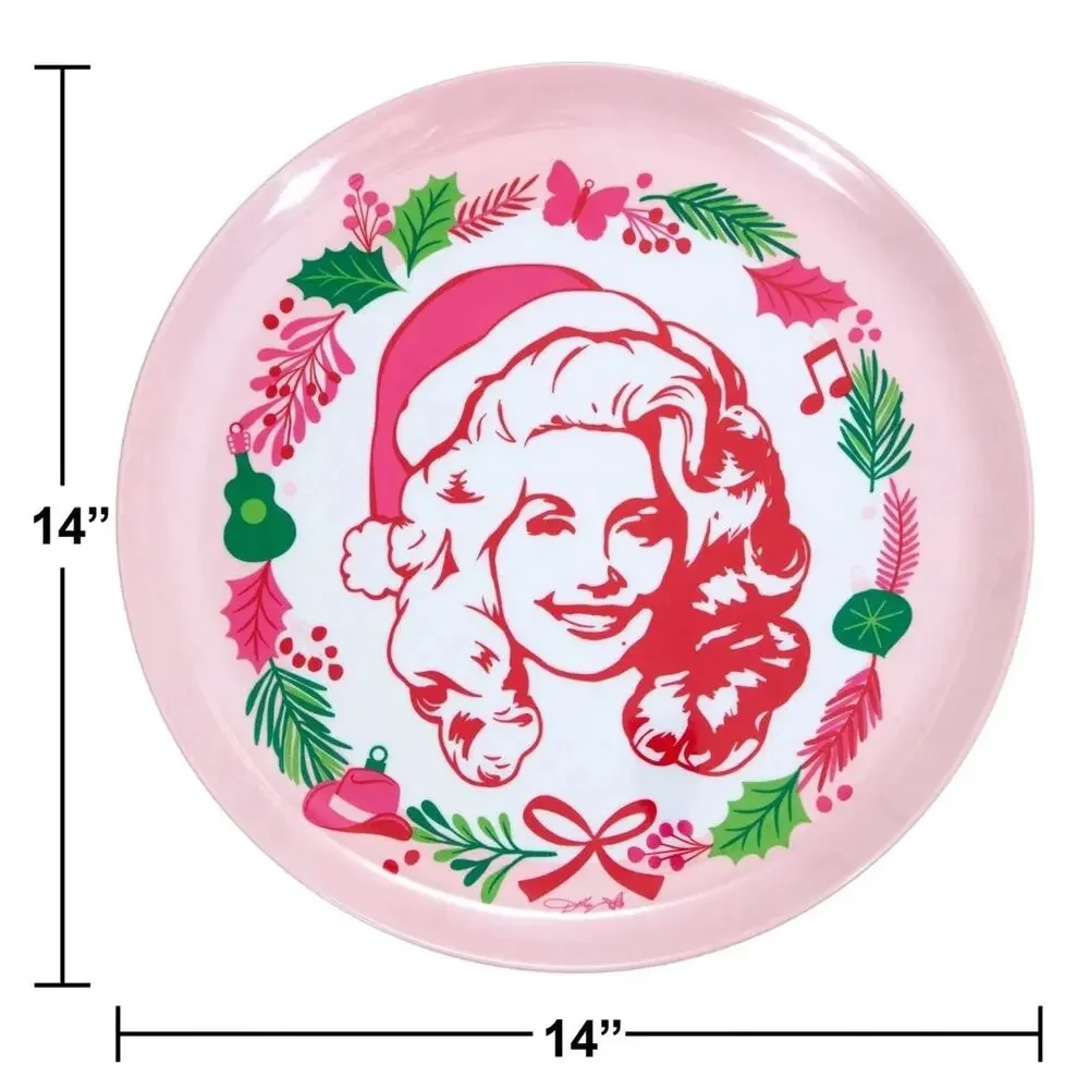 Dolly Parton Christmas Serving Tray Round‎ Plastic 14.17” Melamine